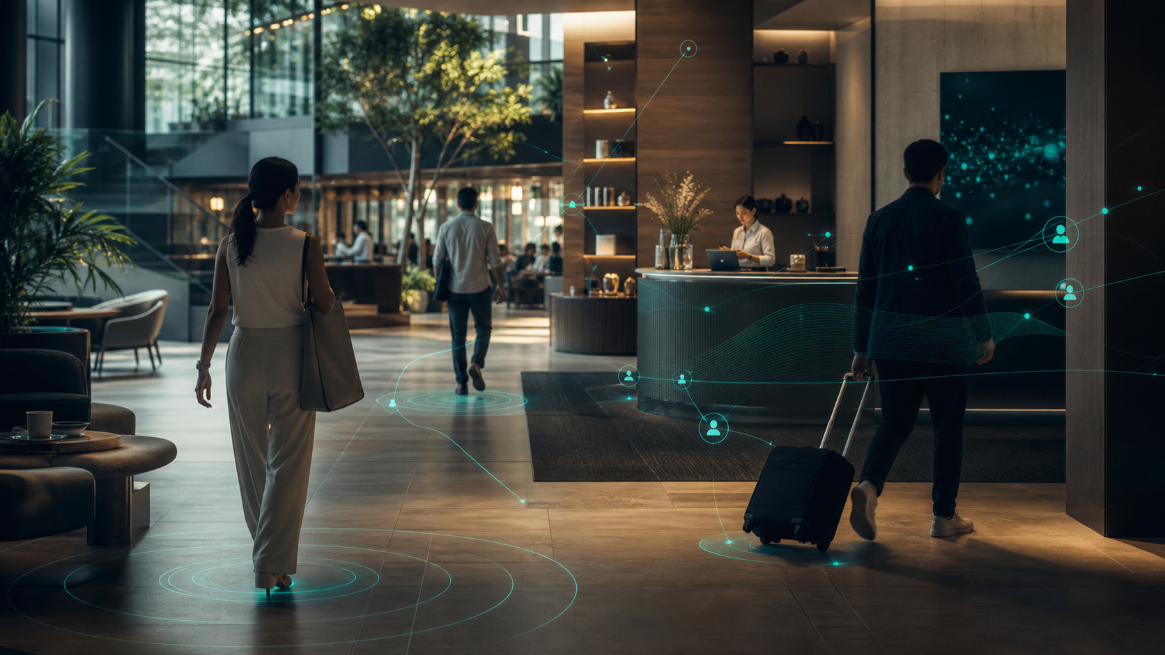People moving through an intelligent hospitality environment with spatial participation signals